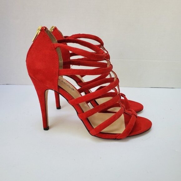 Faux Suede "Cammie" Ladder Cage Strap Heel Bootie  - Size 6.5 - EUC! - Picture 2 of 12